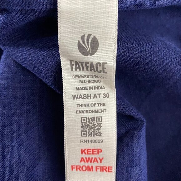 Fat Face Sadie Linen Blend Popover Top Women's Size 14 Navy Blue NWT‎ TP-2207 - Picture 10 of 13